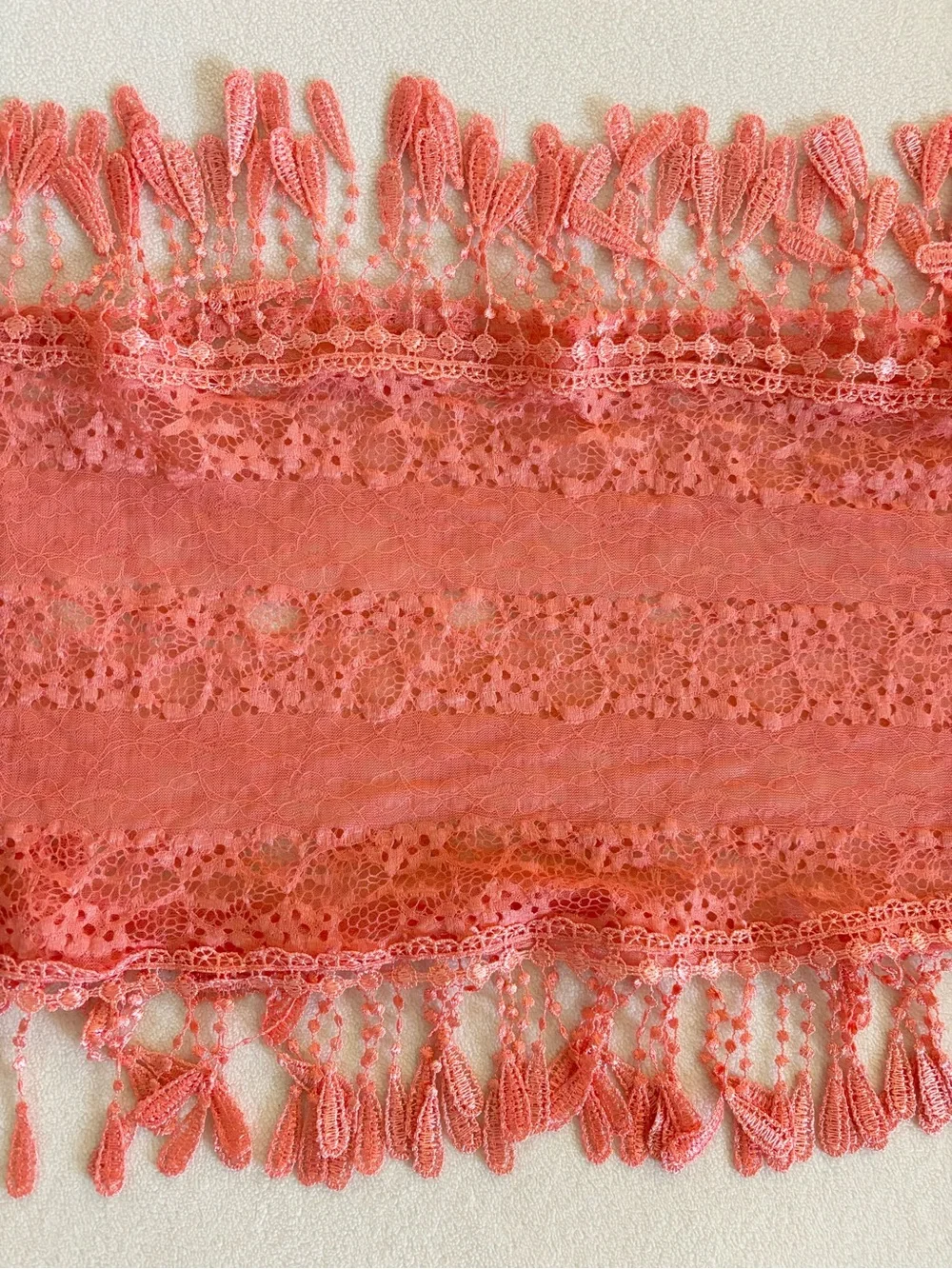 Coral Lace Infinity Fringe Scarf Boho Coquette